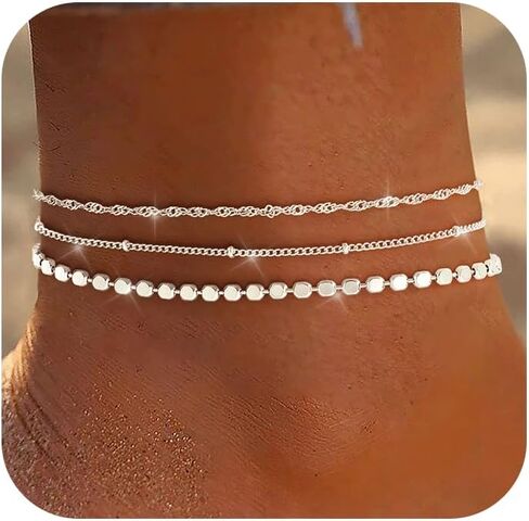 Gold Silver Ankle Bracelets for Women 14K Gold Plated Anklets for Women Waterproof Cuban Link Chain Anklets Set Non Tarnish Dainty Layered Anklet Bracelets for Women Summer Beach Jewelry Gifts in Kuwait