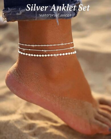 Gold Silver Ankle Bracelets for Women 14K Gold Plated Anklets for Women Waterproof Cuban Link Chain Anklets Set Non Tarnish Dainty Layered Anklet Bracelets for Women Summer Beach Jewelry Gifts in Kuwait