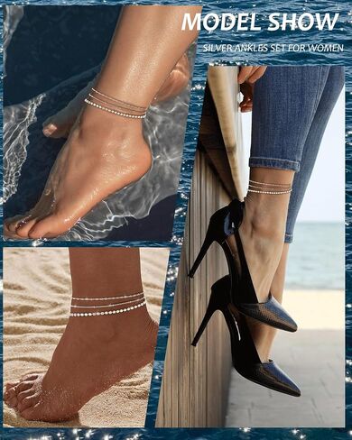 Gold Silver Ankle Bracelets for Women 14K Gold Plated Anklets for Women Waterproof Cuban Link Chain Anklets Set Non Tarnish Dainty Layered Anklet Bracelets for Women Summer Beach Jewelry Gifts in Kuwait