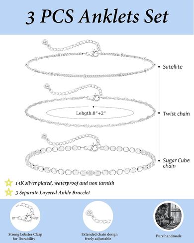 Gold Silver Ankle Bracelets for Women 14K Gold Plated Anklets for Women Waterproof Cuban Link Chain Anklets Set Non Tarnish Dainty Layered Anklet Bracelets for Women Summer Beach Jewelry Gifts in Kuwait