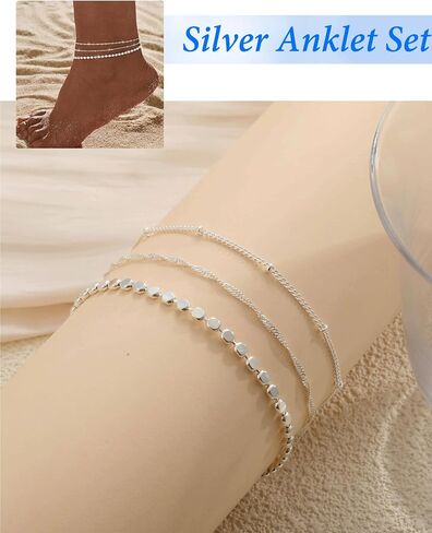 Gold Silver Ankle Bracelets for Women 14K Gold Plated Anklets for Women Waterproof Cuban Link Chain Anklets Set Non Tarnish Dainty Layered Anklet Bracelets for Women Summer Beach Jewelry Gifts in Kuwait