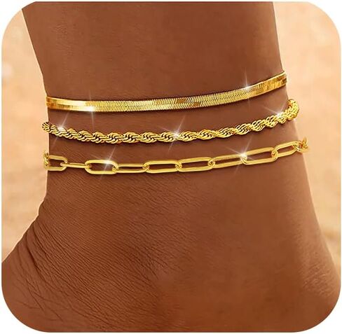 Gold Silver Ankle Bracelets for Women 14K Gold Plated Anklets for Women Waterproof Cuban Link Chain Anklets Set Non Tarnish Dainty Layered Anklet Bracelets for Women Summer Beach Jewelry Gifts in Kuwait