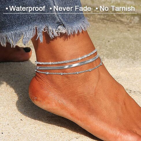Ankle Bracelets for Women,18K Gold Plated Layered Beads Snake Chain Anklet for Women,Summer Beach Dainty Anklets Foot Jewelry Gift in Kuwait