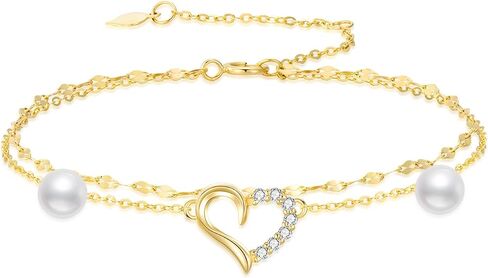 Sisgem Real 14k Gold Gold Natural Diamond Heart Anklet للنساء ، أحب أساور الكاحل لها ، 9+1+1 بوصة in Kuwait