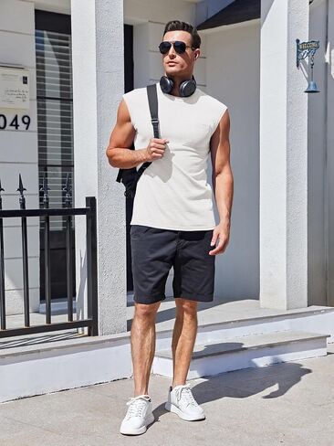 Runcati Mens Sleeveless Tank Tops Workout Cut Off Muscle Shirts Gym Casual Beach Summer Tee with Pocket in Saudi Arabia