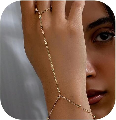 ÌF ME Hand Chain Bracelet Set 14K Gold Plated Durable Gold Bracelets for Women Adjustable Finger Bracelet Hand Jewelry with Extender Perfect for Everyday Wear Ring Bracelet Hand in Saudi Arabia