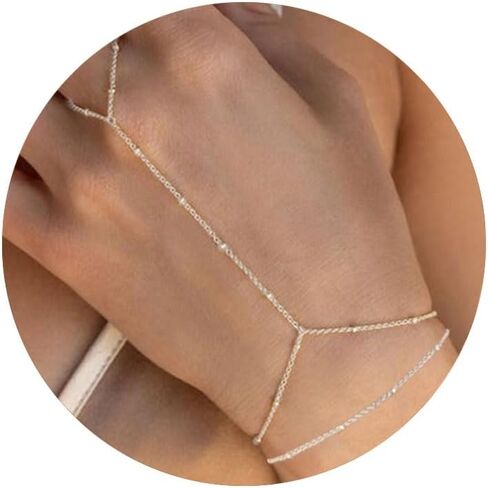 ÌF ME Hand Chain Bracelet Set 14K Gold Plated Durable Gold Bracelets for Women Adjustable Finger Bracelet Hand Jewelry with Extender Perfect for Everyday Wear Ring Bracelet Hand in Saudi Arabia