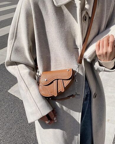 Mini Horse Saddle Crossbody Bag. Micro Purse. Vegan Leather Clutch Wallet with 2 Straps. In Brown, Gray, and Blush Pink in Saudi Arabia