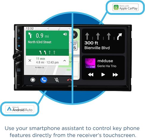 Jensen J3CA7W مقاس 7 بوصات معتمد من Apple CarPlay Android Auto سلكي أو لاسلكي | راديو ستيريو للسيارة بشاشة لمس مزدوجة DIN | بلوتوث | إدخال الكاميرا الاحتياطية | تشغيل وشحن USB in Kuwait