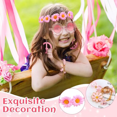 Tondiamo 5 PCS Kids Hippie Costume Accessories 60S 70S Toddler Girl Outfit Boho Peace Sign Daisy Flower for Halloween Cosplay in Saudi Arabia