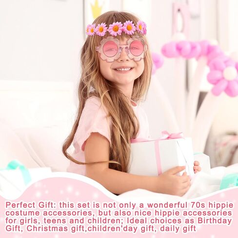 Tondiamo 5 PCS Kids Hippie Costume Accessories 60S 70S Toddler Girl Outfit Boho Peace Sign Daisy Flower for Halloween Cosplay in Saudi Arabia