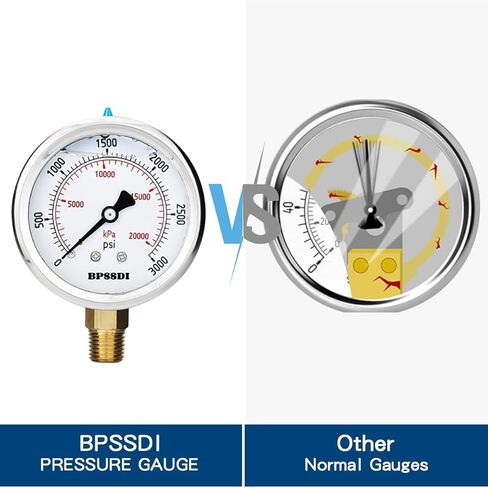 مقياس ضغط BPSSDI 0-60 رطل لكل بوصة مربعة، مملوء بالجلسرين، دقة 2.5%، قرص 2-1/2 بوصة، حامل سفلي 1/4 NPT، علبة من الفولاذ المقاوم للصدأ، لمنظم هوائي ضاغط الهواء RV منظم اختبار ضغط الإطارات المائية in Kuwait