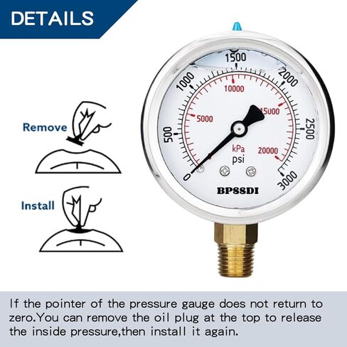 مقياس ضغط BPSSDI 0-60 رطل لكل بوصة مربعة، مملوء بالجلسرين، دقة 2.5%، قرص 2-1/2 بوصة، حامل سفلي 1/4 NPT، علبة من الفولاذ المقاوم للصدأ، لمنظم هوائي ضاغط الهواء RV منظم اختبار ضغط الإطارات المائية in Kuwait