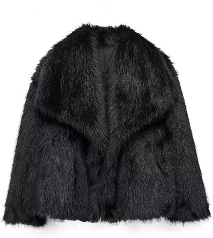 Haellun Women's Faux Fur Coat Long Sleeve Fluffy Jacket Open Front Furry Winter Shaggy Short Coat Outwear in Kuwait