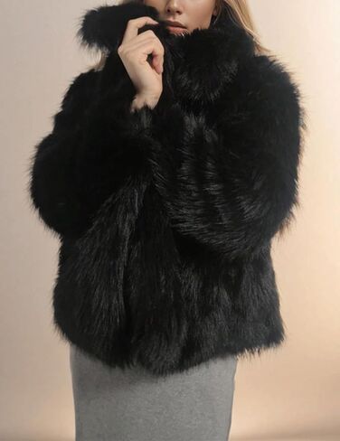 Haellun Women's Faux Fur Coat Long Sleeve Fluffy Jacket Open Front Furry Winter Shaggy Short Coat Outwear in Kuwait