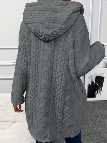 Women's Winter Coats Single Breasted Long Sleeve Wool with Hood Casual Faux Fur Trendy Outerwear in Saudi Arabia