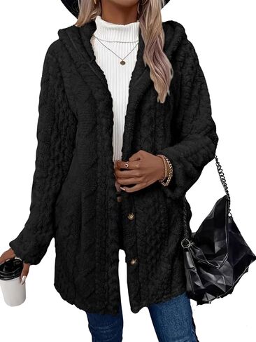 Women's Winter Coats Single Breasted Long Sleeve Wool with Hood Casual Faux Fur Trendy Outerwear in Saudi Arabia