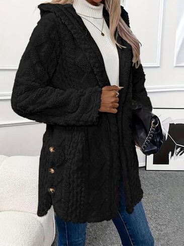 Women's Winter Coats Single Breasted Long Sleeve Wool with Hood Casual Faux Fur Trendy Outerwear in Saudi Arabia