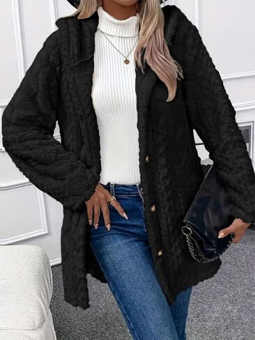 Women's Winter Coats Single Breasted Long Sleeve Wool with Hood Casual Faux Fur Trendy Outerwear in Saudi Arabia