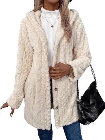 Women's Winter Coats Single Breasted Long Sleeve Wool with Hood Casual Faux Fur Trendy Outerwear in Saudi Arabia