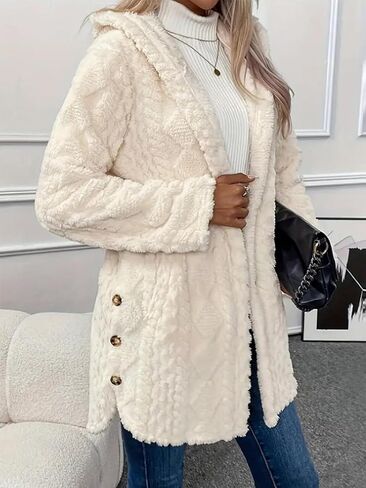 Women's Winter Coats Single Breasted Long Sleeve Wool with Hood Casual Faux Fur Trendy Outerwear in Saudi Arabia