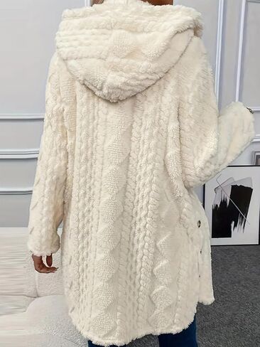Women's Winter Coats Single Breasted Long Sleeve Wool with Hood Casual Faux Fur Trendy Outerwear in Saudi Arabia