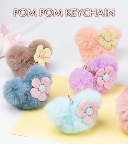 Purse Bag Charms Cute Bow Keychain Mouse Ear key chain Pom Pom Soft Fur Keychains, Pearl keychain wristlet- 2Pcs in Kuwait