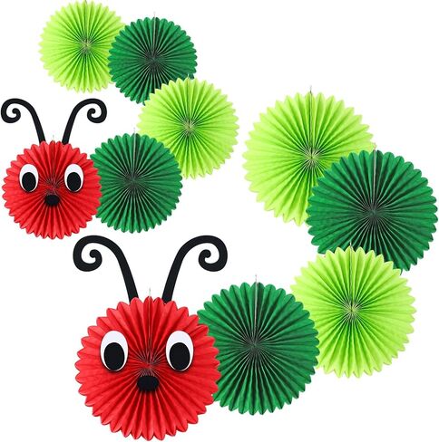 Hortsun 10 Pcs Caterpillar Paper Fans 12 Inch 8 Inch Set of 2 Caterpillar Themed Birthday Party Decorations with Eyes Mouth Feelers and Glue Point for Ceiling Hanging Decor in Saudi Arabia