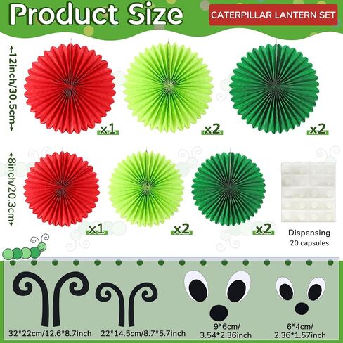Hortsun 10 Pcs Caterpillar Paper Fans 12 Inch 8 Inch Set of 2 Caterpillar Themed Birthday Party Decorations with Eyes Mouth Feelers and Glue Point for Ceiling Hanging Decor in Saudi Arabia