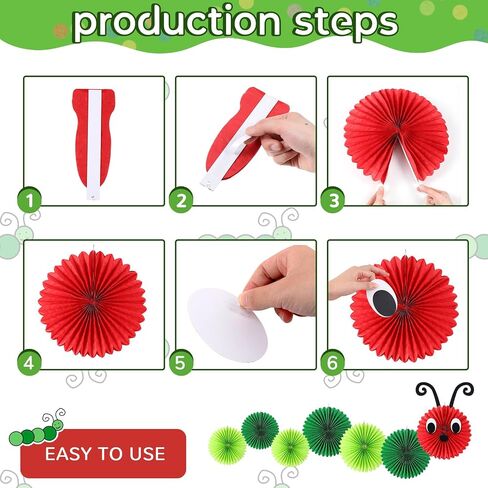 Hortsun 10 Pcs Caterpillar Paper Fans 12 Inch 8 Inch Set of 2 Caterpillar Themed Birthday Party Decorations with Eyes Mouth Feelers and Glue Point for Ceiling Hanging Decor in Saudi Arabia