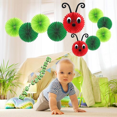 Hortsun 10 Pcs Caterpillar Paper Fans 12 Inch 8 Inch Set of 2 Caterpillar Themed Birthday Party Decorations with Eyes Mouth Feelers and Glue Point for Ceiling Hanging Decor in Saudi Arabia