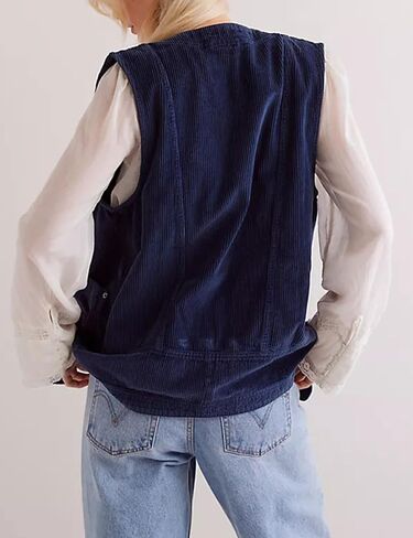 Zontroldy Women's Vintage V Neck Corduroy Vests Sleeveless Button Down Cardigan Outerwear with Pockets in Kuwait