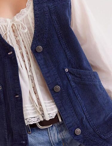 Zontroldy Women's Vintage V Neck Corduroy Vests Sleeveless Button Down Cardigan Outerwear with Pockets in Kuwait