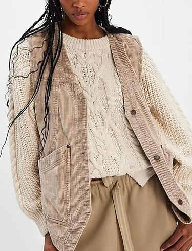 Zontroldy Women's Vintage v Corduroy Steps Olcyless Button Down Cardigan Outerwear مع جيوب in Saudi Arabia