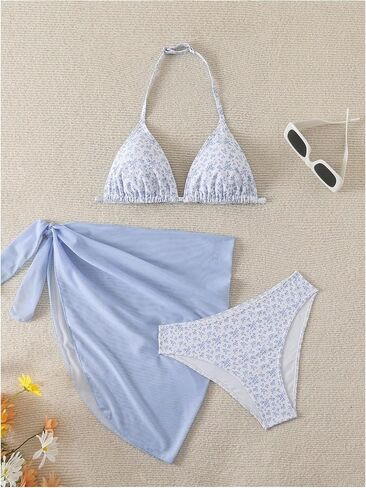 Soly Hux Girl's Summer Swimsuit Set Triangle Triangle Bikini مجموعة مع تنورات على شاطئ البحر in Saudi Arabia