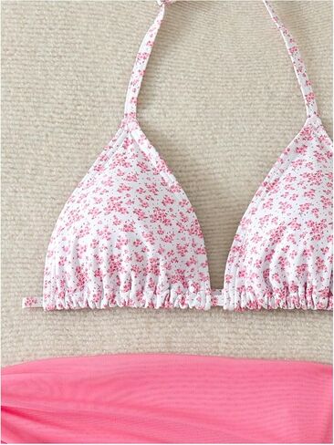 SOLY HUX Girl's Summer Swimsuit Set Floral Halter Triangle Bikini Set with Wrap Skirts Beachwear in Saudi Arabia