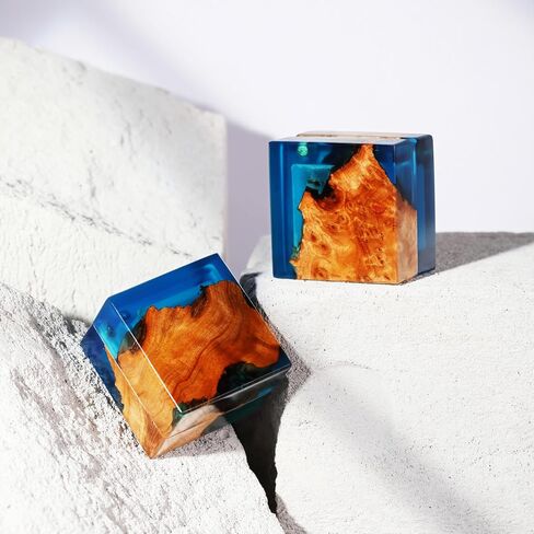 Wedding Ring Box, Blue Engagement Ring Box with Single Slot for Proposal Wedding Ceremony, Handcrafted, Made of Wood and Resin in Saudi Arabia