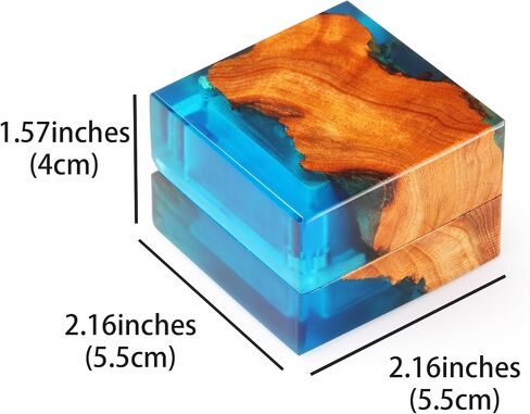 Wedding Ring Box, Blue Engagement Ring Box with Single Slot for Proposal Wedding Ceremony, Handcrafted, Made of Wood and Resin in Saudi Arabia