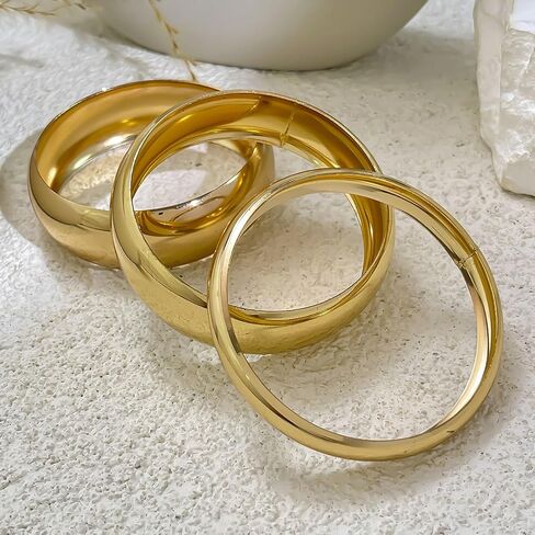Chunky Gold Bangle Bracelets for Women Minimalist Wide Wrist Cuff Bracelets Stack Statement Bangle Bracelets Set Jewelry Gift for Women in Saudi Arabia