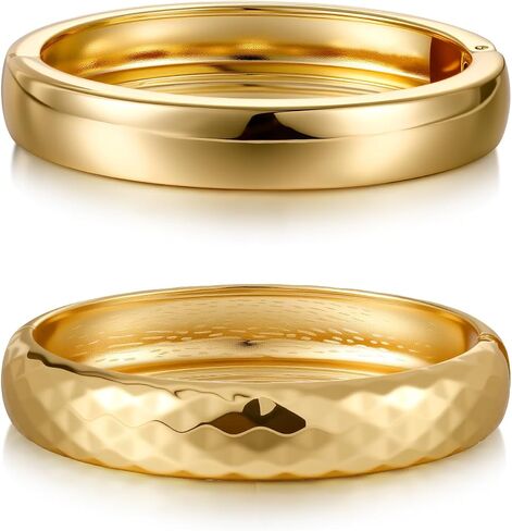 Gold Bangle Bracelets for Women, 18K Gold Plated Bangles for Women Chunky Bracelets for Women Cuff Bracelet Tarnish Free Jewelry for Women Accessories for Her Gifts in Saudi Arabia