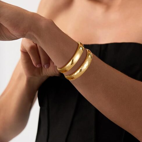 Gold Bangle Bracelets for Women, 18K Gold Plated Bangles for Women Chunky Bracelets for Women Cuff Bracelet Tarnish Free Jewelry for Women Accessories for Her Gifts in Saudi Arabia