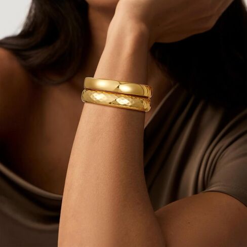 Gold Bangle Bracelets for Women, 18K Gold Plated Bangles for Women Chunky Bracelets for Women Cuff Bracelet Tarnish Free Jewelry for Women Accessories for Her Gifts in Saudi Arabia