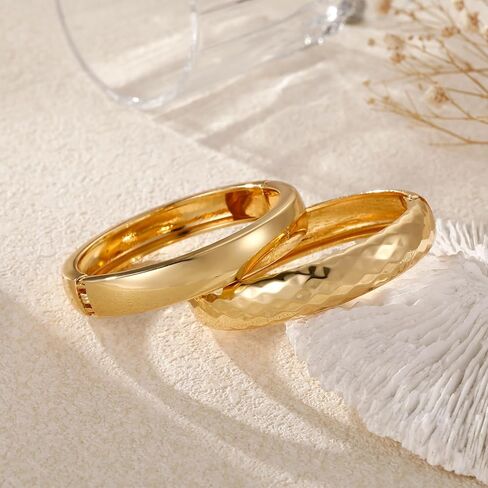 Gold Bangle Bracelets for Women, 18K Gold Plated Bangles for Women Chunky Bracelets for Women Cuff Bracelet Tarnish Free Jewelry for Women Accessories for Her Gifts in Saudi Arabia
