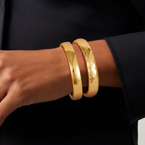 Gold Bangle Bracelets for Women, 18K Gold Plated Bangles for Women Chunky Bracelets for Women Cuff Bracelet Tarnish Free Jewelry for Women Accessories for Her Gifts in Saudi Arabia
