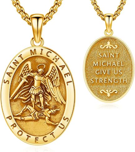 18K Gold St Michael Pendant/Saint Anthony/Archangel Raphael/St Benedict/San Judas/Jesus Cross/Santa Muerte/Virgin Mary Necklace 925 sterling Silver Amulet Jewelry for Men نساء in Kuwait