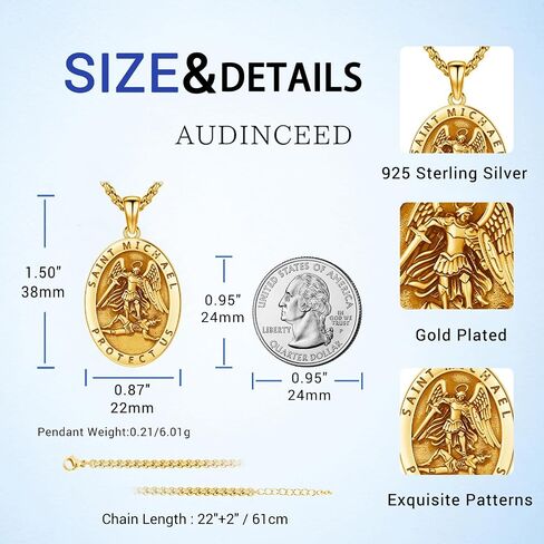 18K Gold St Michael Pendant/Saint Anthony/Archangel Raphael/St Benedict/San Judas/Jesus Cross/Santa Muerte/Virgin Mary Necklace 925 sterling Silver Amulet Jewelry for Men نساء in Kuwait