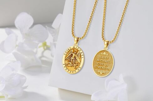 18K Gold St Michael Pendant/Saint Anthony/Archangel Raphael/St Benedict/San Judas/Jesus Cross/Santa Muerte/Virgin Mary Necklace 925 sterling Silver Amulet Jewelry for Men نساء in Kuwait