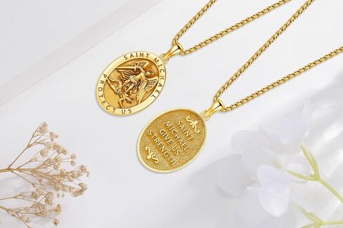 18K Gold St Michael Pendant/Saint Anthony/Archangel Raphael/St Benedict/San Judas/Jesus Cross/Santa Muerte/Virgin Mary Necklace 925 sterling Silver Amulet Jewelry for Men نساء in Kuwait