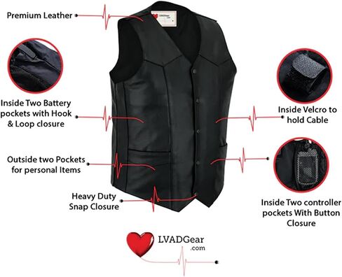 السترة الجلدية للرجال LVAD | أنيقة وعملية مع وحدة تحكم وجيوب البطارية ، مثالية لأجهزة HeartMate in Kuwait