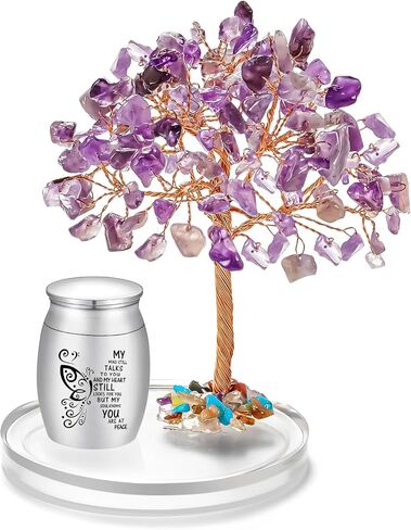 SOITIS Small Urns for Human Ashes Keepsake, Stainless Steel Mini Urn for Human Ashes with Amethyst Crystal Tree -Decoration Butterfly Cremation Keepsake in Saudi Arabia